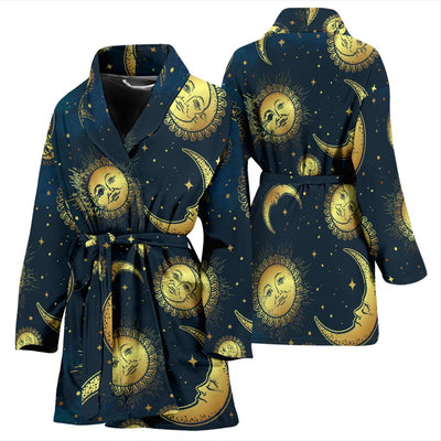 Gold Sun Moon Face Women Bath Robe