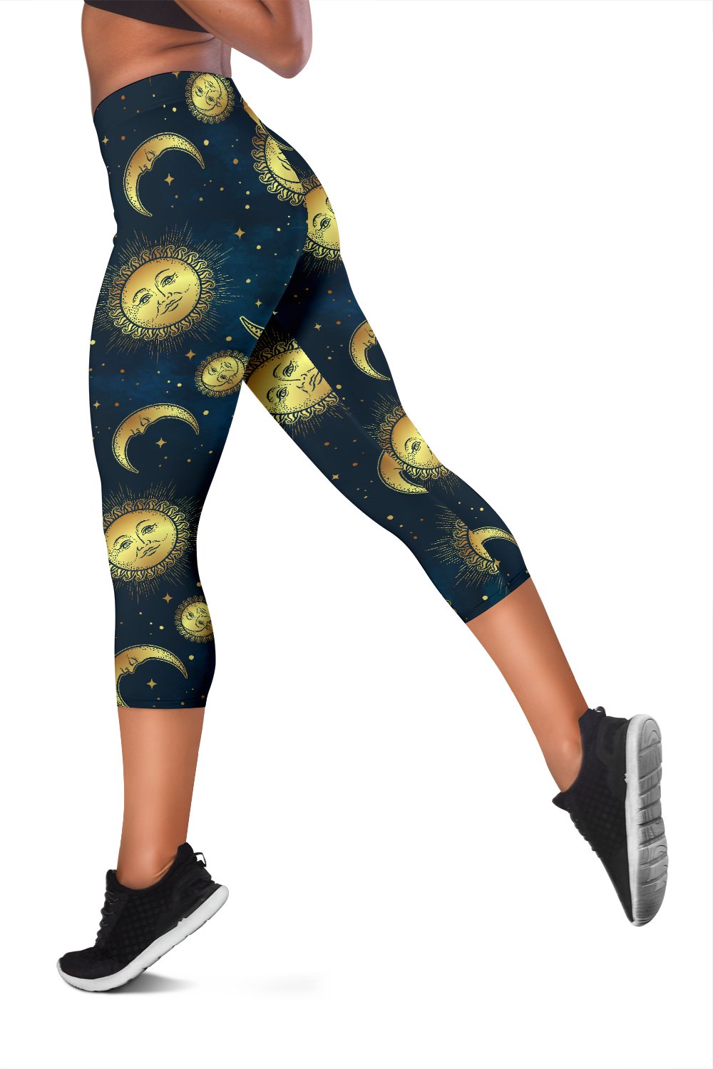 Gold Sun Moon Face Women Capris