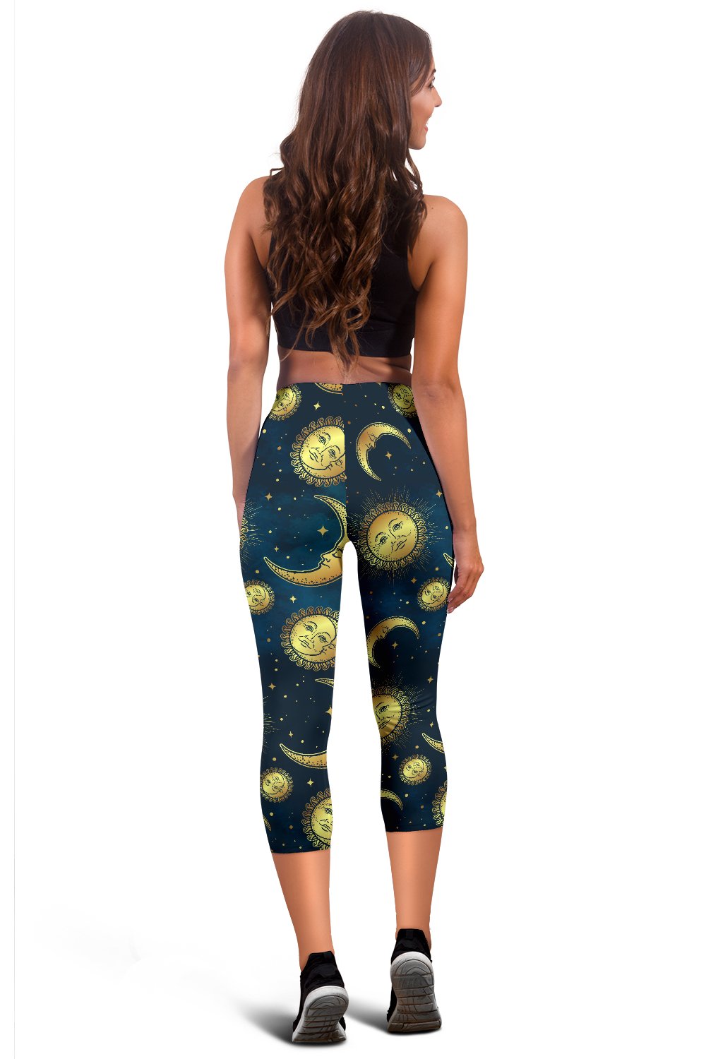 Gold Sun Moon Face Women Capris