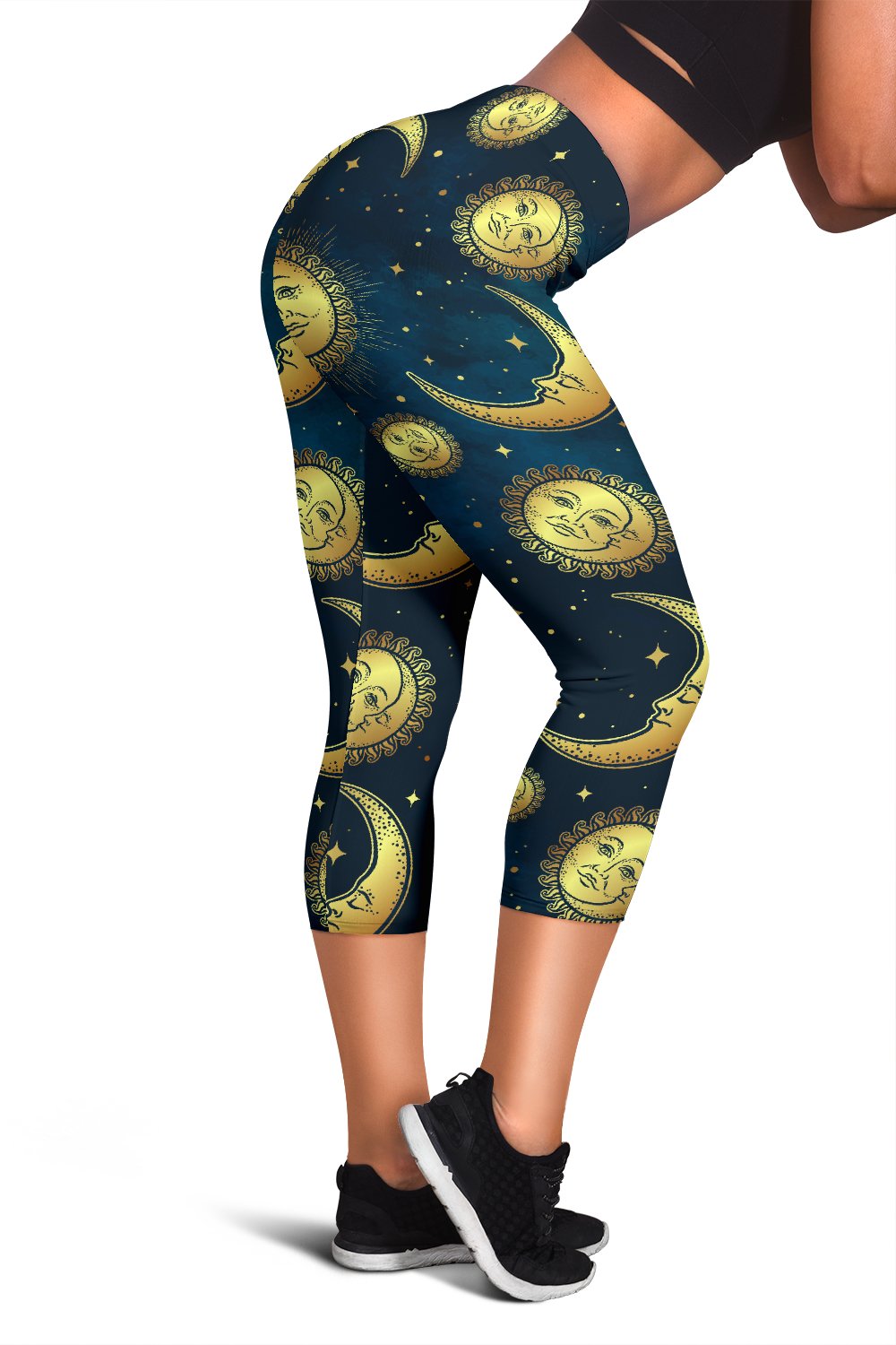 Gold Sun Moon Face Women Capris