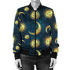 Gold Sun Moon Face Women Casual Bomber Jacket