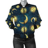 Gold Sun Moon Face Women Casual Bomber Jacket