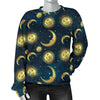 Gold Sun Moon Face Women Crewneck Sweatshirt