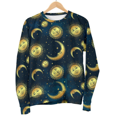 Gold Sun Moon Face Women Crewneck Sweatshirt