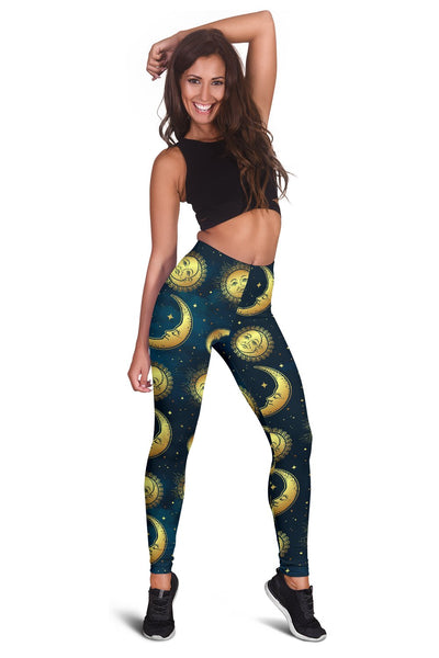 Gold Sun Moon Face Women Leggings