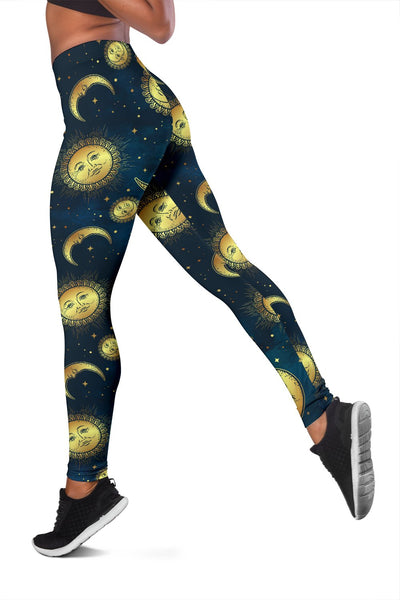 Gold Sun Moon Face Women Leggings