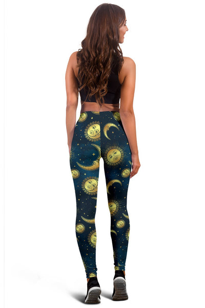 Gold Sun Moon Face Women Leggings