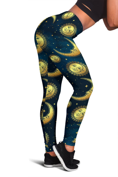 Gold Sun Moon Face Women Leggings