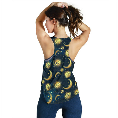 Gold Sun Moon Face Women Racerback Tank Top