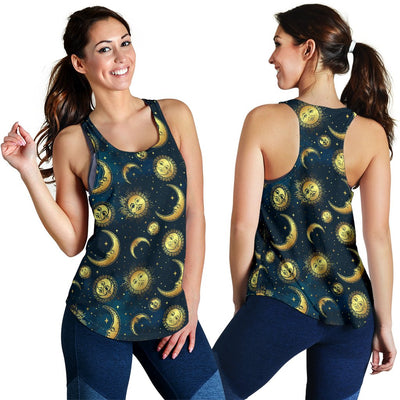 Gold Sun Moon Face Women Racerback Tank Top