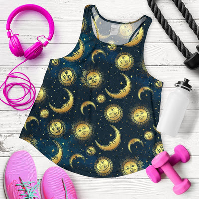 Gold Sun Moon Face Women Racerback Tank Top