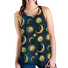 Gold Sun Moon Face Women Racerback Tank Top