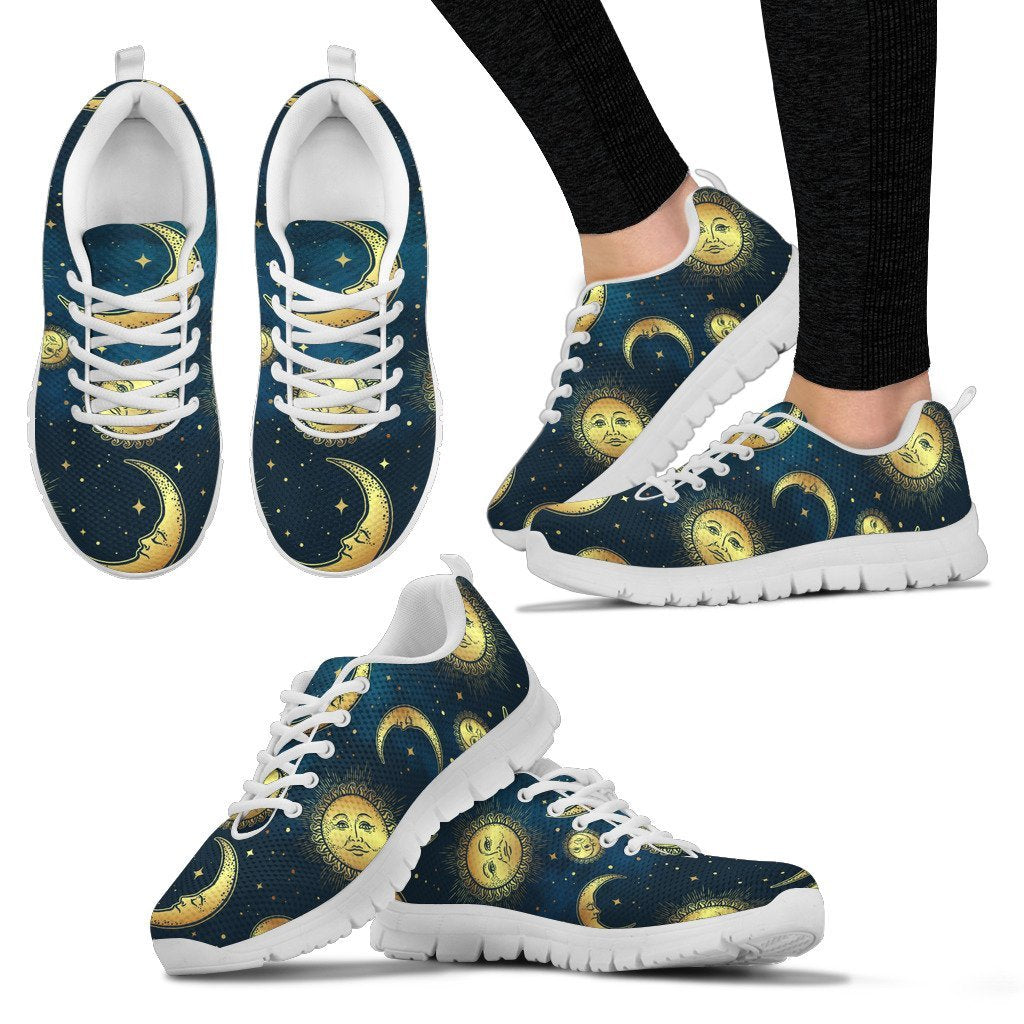 Gold Sun Moon Face Women Sneakers
