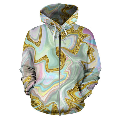 Gold Sweet Marble All Over Zip Up Hoodie