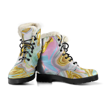 Gold Sweet Marble Faux Fur Leather Boots