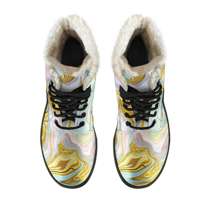 Gold Sweet Marble Faux Fur Leather Boots