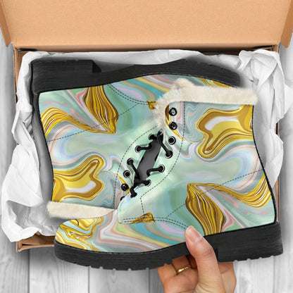 Gold Sweet Marble Faux Fur Leather Boots