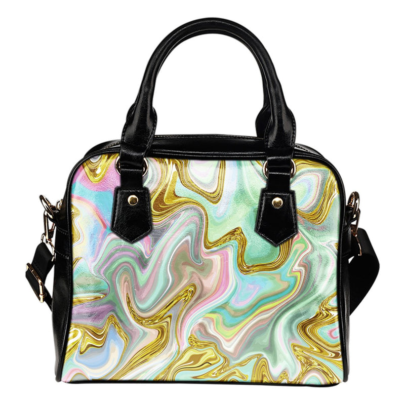 Gold Sweet Marble Leather Shoulder Handbag