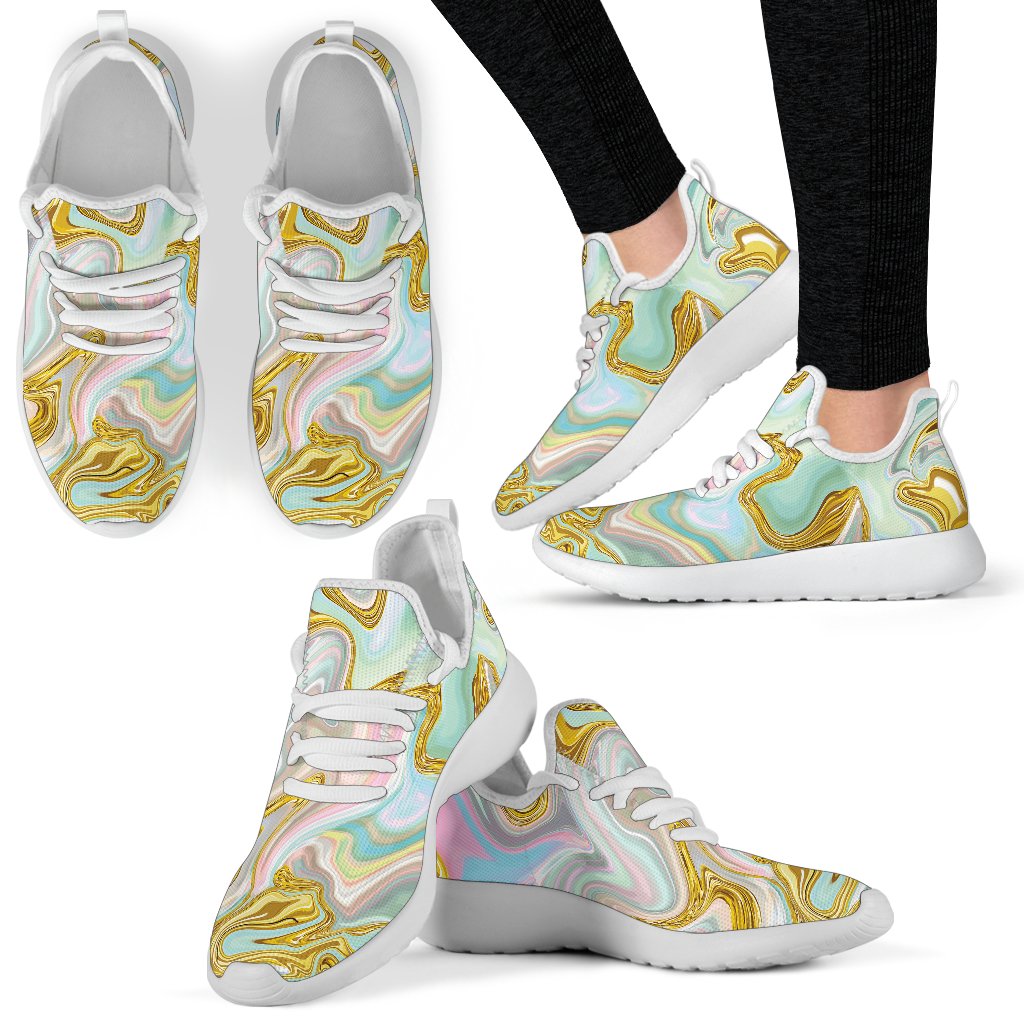 Gold Sweet Marble Mesh Knit Sneakers Shoes