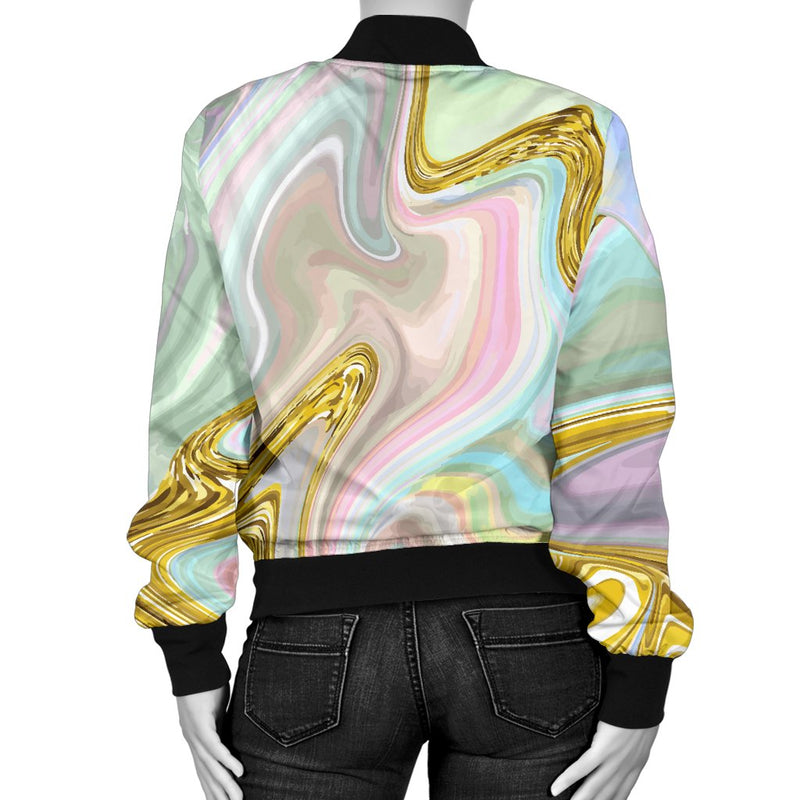 Gold Sweet Marble Women Casual Bomber Jacket