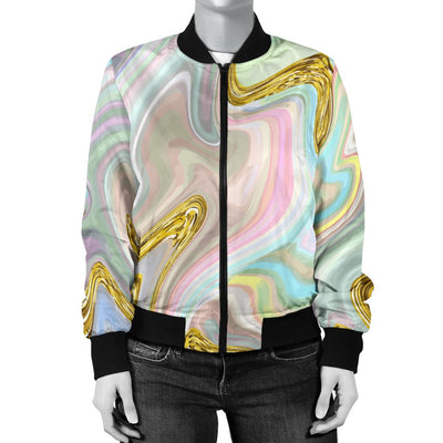 Gold Sweet Marble Women Casual Bomber Jacket