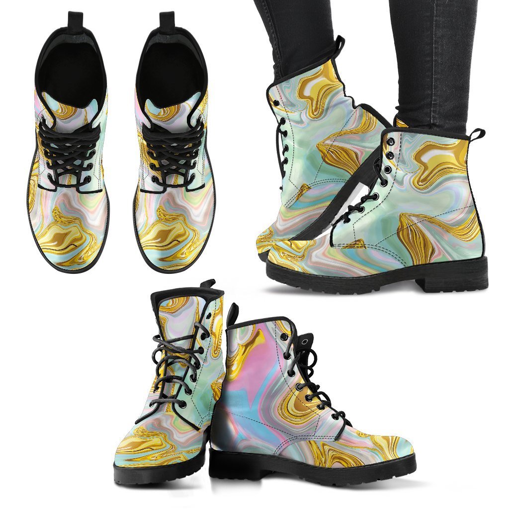 Gold Sweet Marble Women Leather Boots