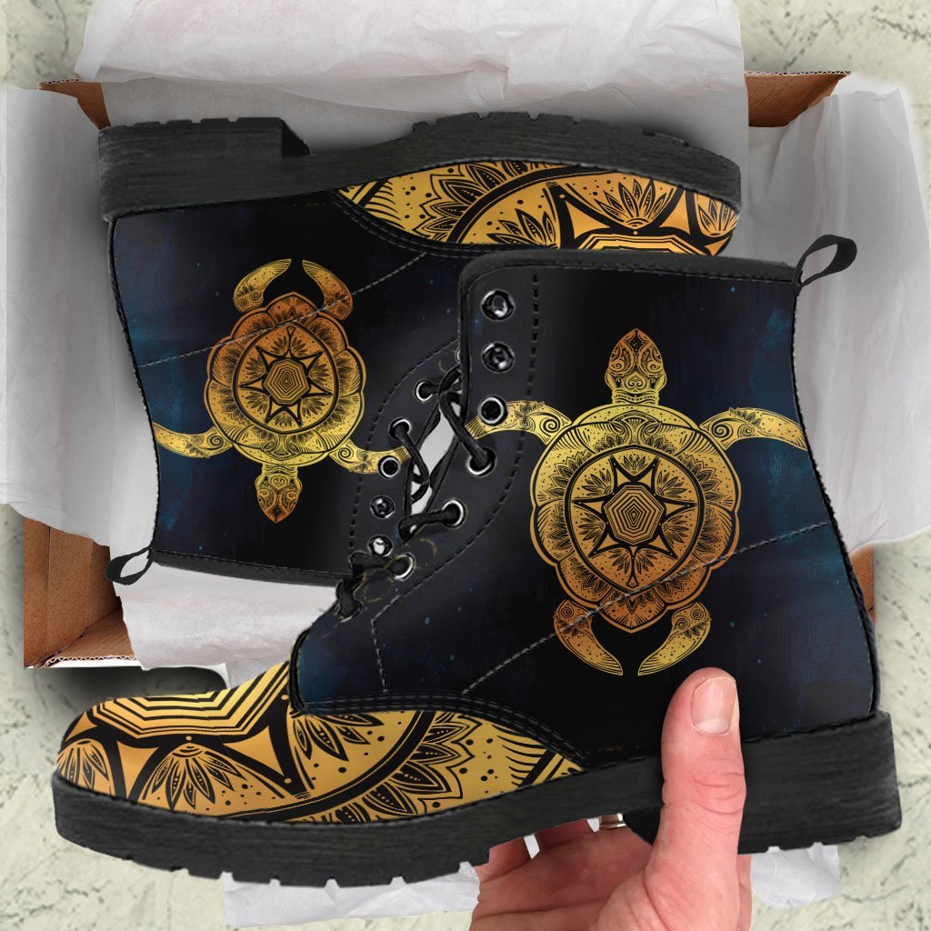 Gold Tribal Sea Turtle Hawaiian Women & Men Leather Boots