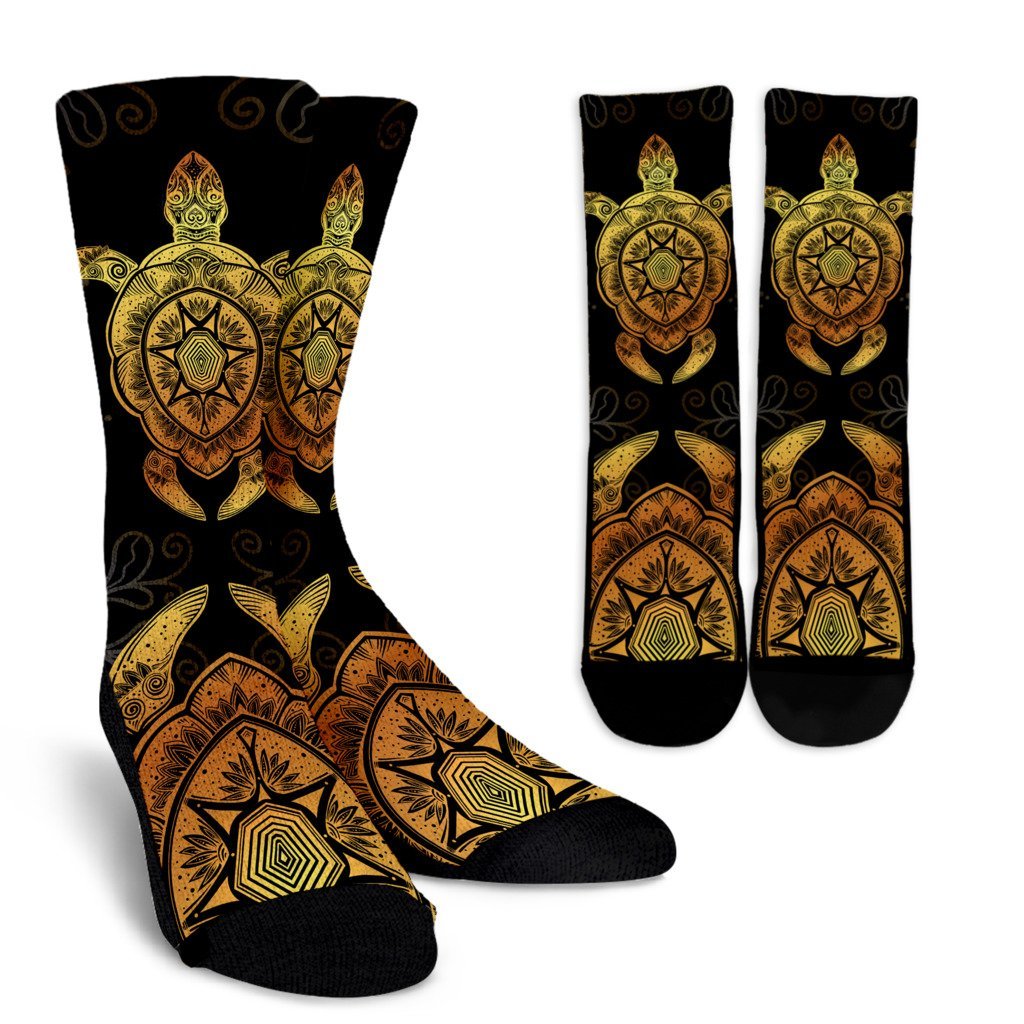 Gold Sea Turtle Mandala Crew Socks