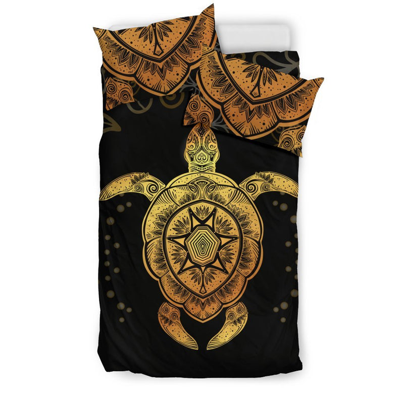 Gold Sea Turtle Mandala Duvet Cover Bedding Set