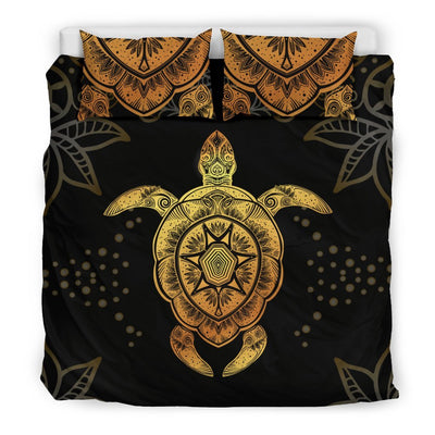 Gold Sea Turtle Mandala Duvet Cover Bedding Set