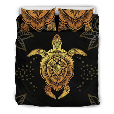 Gold Sea Turtle Mandala Duvet Cover Bedding Set