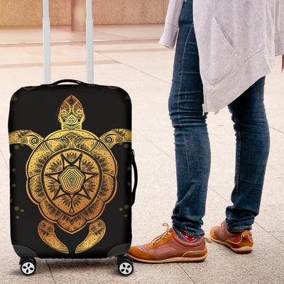 Gold Sea Turtle Mandala Luggage Cover Protector