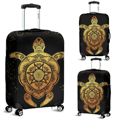 Gold Sea Turtle Mandala Luggage Cover Protector