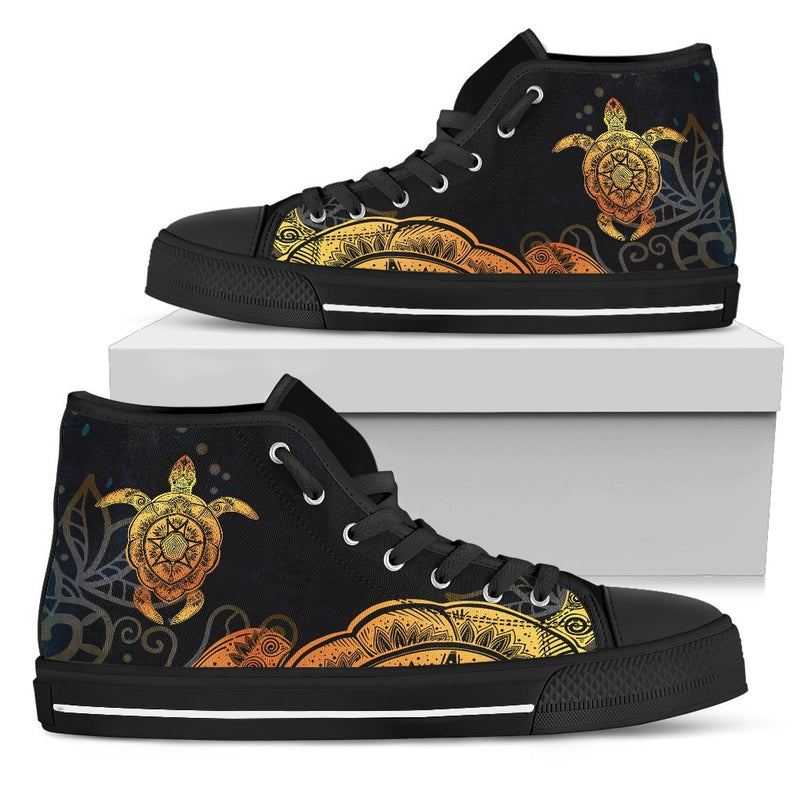 Gold Sea Turtle Mandala Men High Top Canvas Shoes