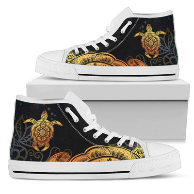 Gold Sea Turtle Mandala Men High Top Canvas Shoes