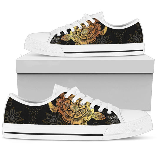Gold Sea Turtle Mandala Men Low Top Canvas Shoes