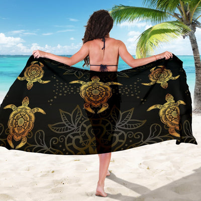 Gold Sea Turtle Mandala Beach Sarong Pareo Wrap