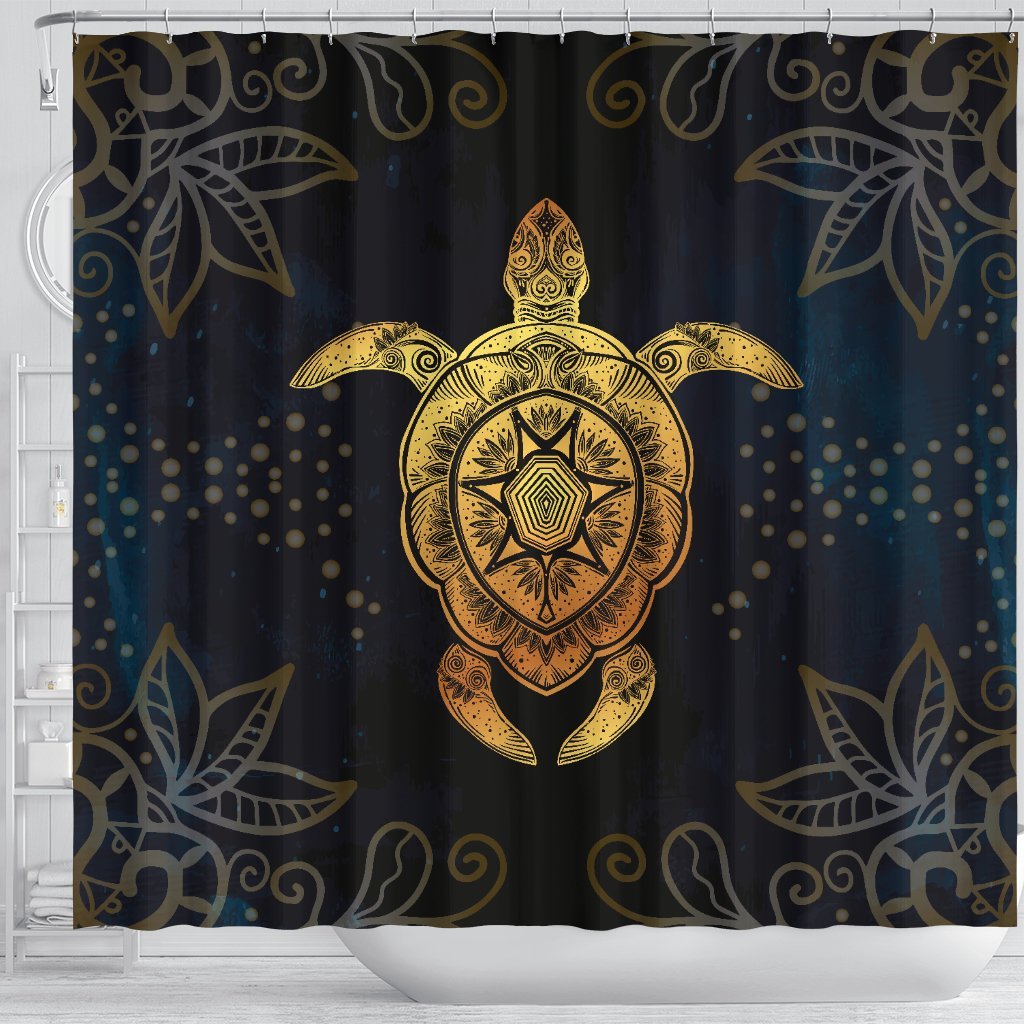 Gold Sea Turtle Mandala Shower Curtain