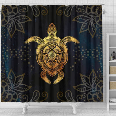 Gold Sea Turtle Mandala Shower Curtain