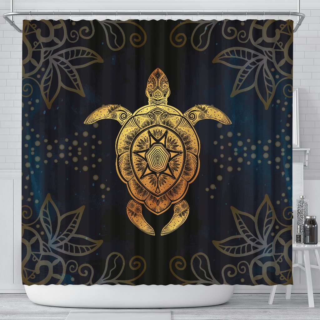 Gold Sea Turtle Mandala Shower Curtain
