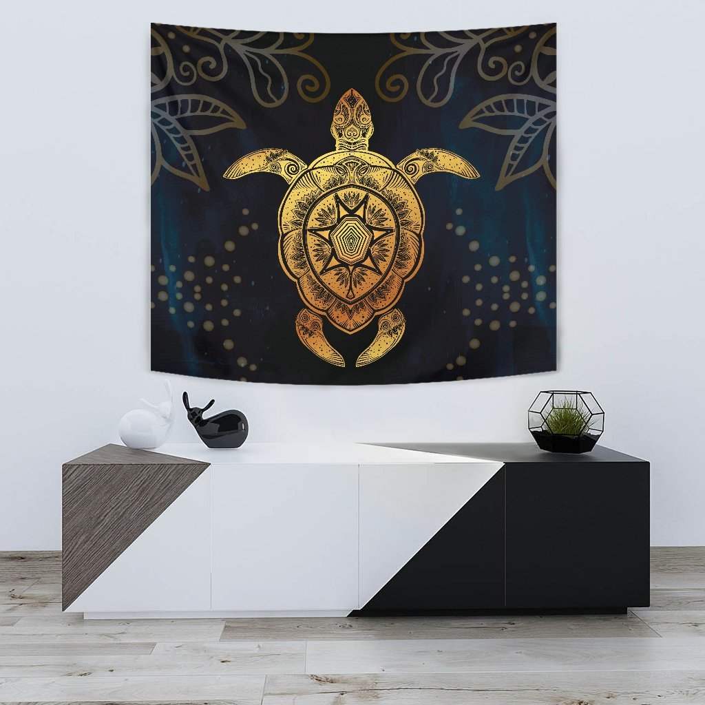 Gold Sea Turtle Mandala Wall Tapestry