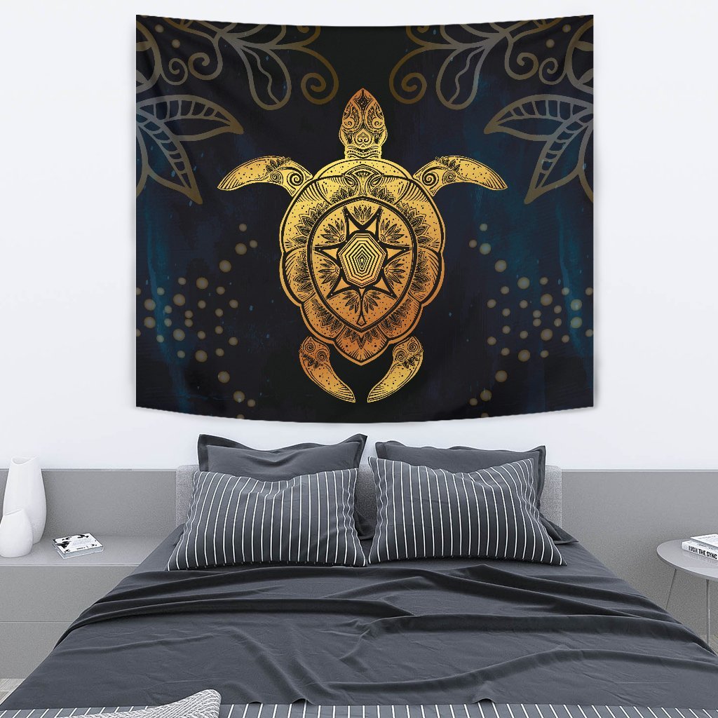 Gold Sea Turtle Mandala Wall Tapestry