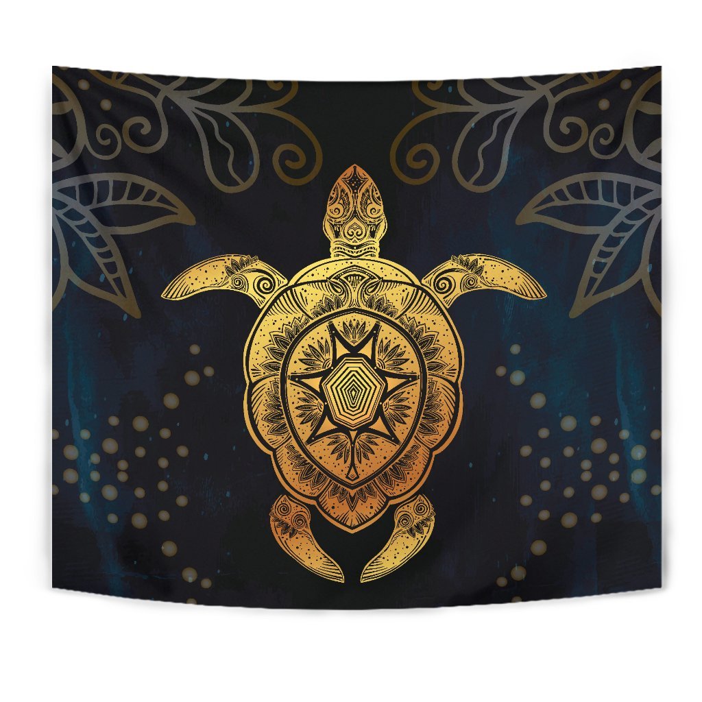 Gold Sea Turtle Mandala Wall Tapestry