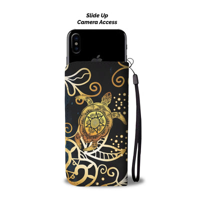 Gold Sea Turtle Mandala Wallet Phone Case