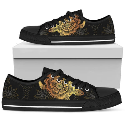 Gold Sea Turtle Mandala Women Low Top Canvas Shoes