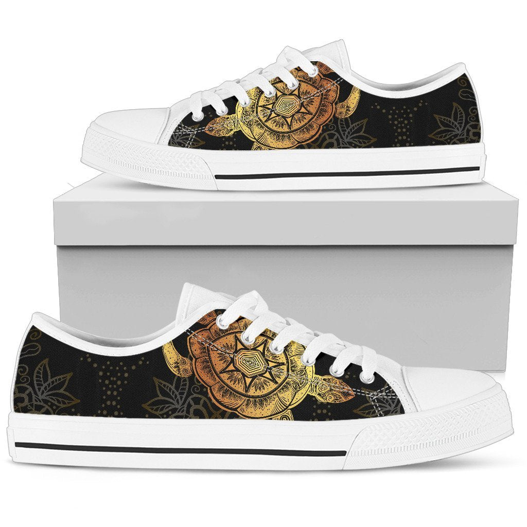 Gold Sea Turtle Mandala Women Low Top Canvas Shoes