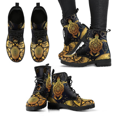 Gold Sea Turtle Mandala Women & Men Leather Boots