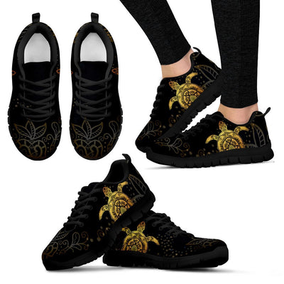 Gold Sea Turtle Mandala Women Sneakers