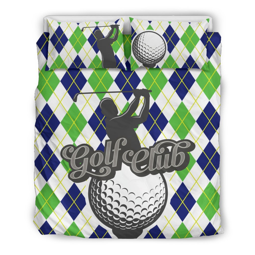 Golf Club Argyle Pattern Duvet Cover Bedding Set