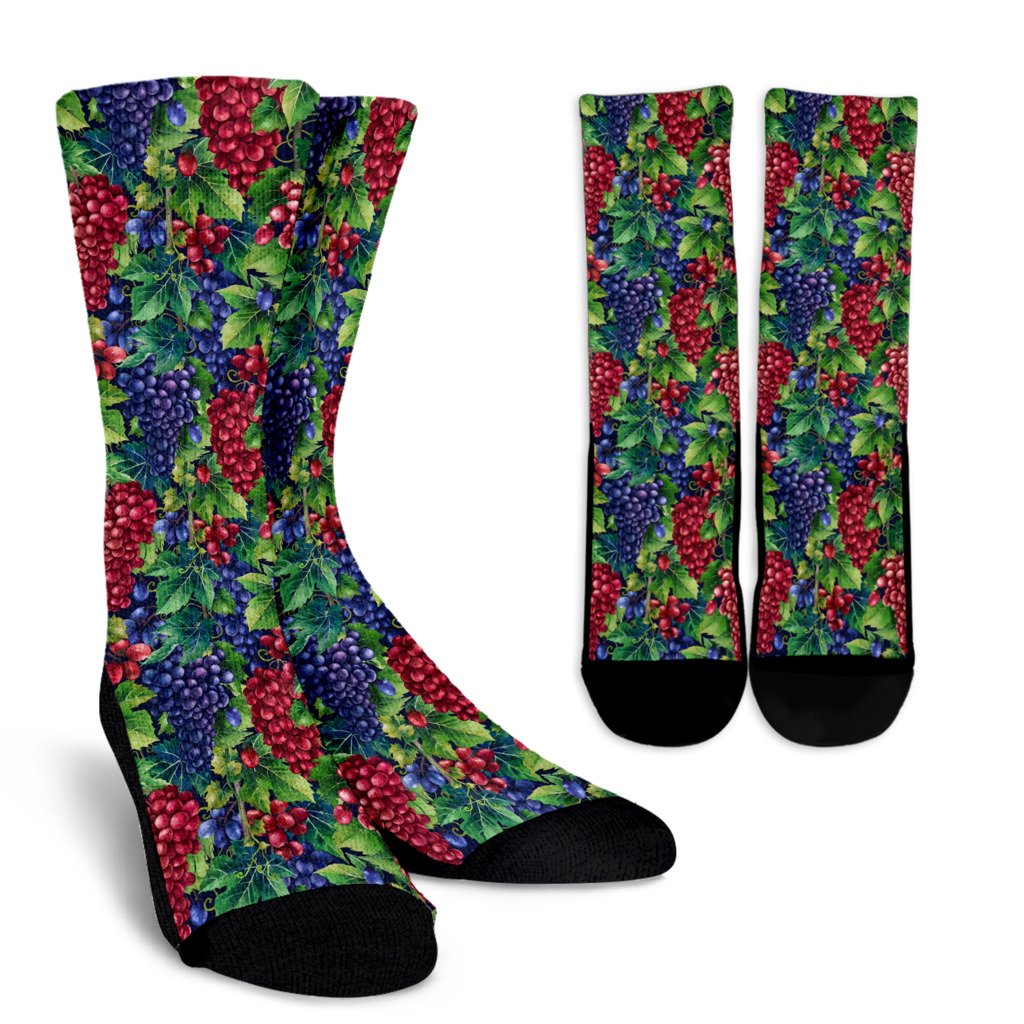 Grape Pattern Print Design GP02 Crew Socks-JORJUNE.COM